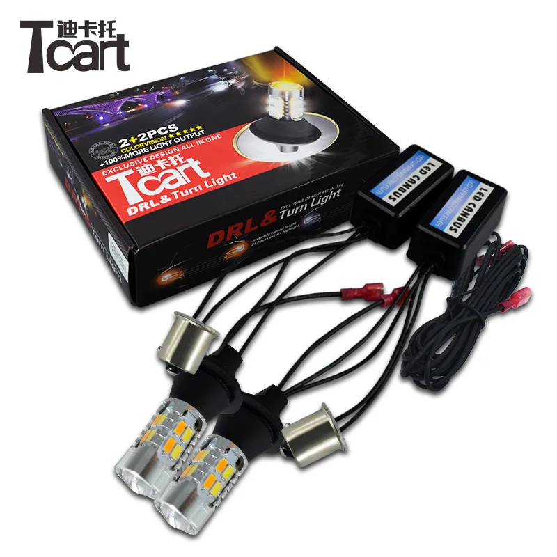 

Автомобильные аксессуары Tcart, светодиодные дневные ходовые лампы дневного света, сигнал поворота, лампа 1156 BAU15S PY21W для Mitsubishi Outlander 2013-2015