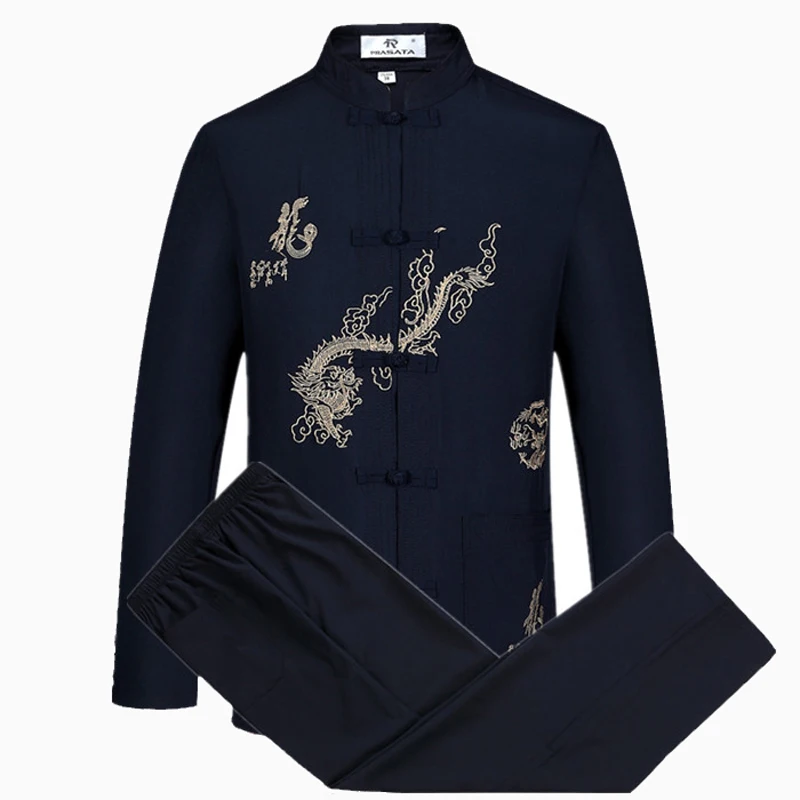 

New Brand Novelty Clothes Suits Men's Long Sleeve Kung Fu Sets Traditional Chinese Embroider Dragon Tang Suit Clothing Sets