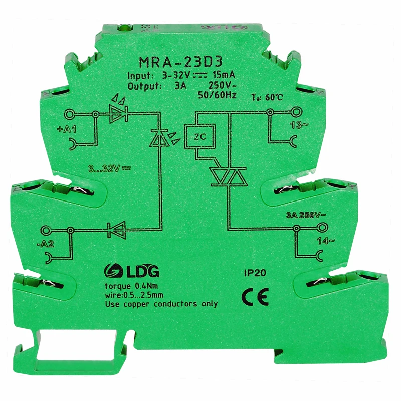 MRA-23D3 Innovative Mini 6.2mm 3A Input: 3V 5V 12V 24V 32V DC Solid State Relay DIN Rail Interface SSR Relay Switch Module