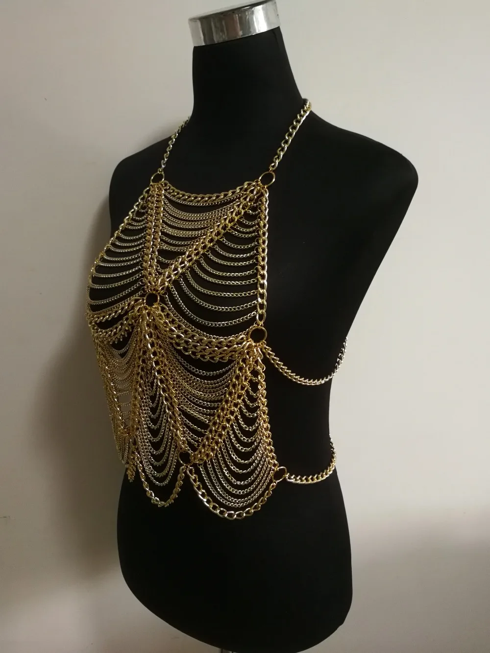 New Style WRB946 Fashion Women Gold Color Chains Unique Harness Triangle Neck Body Chains Jewelry 3 Colors