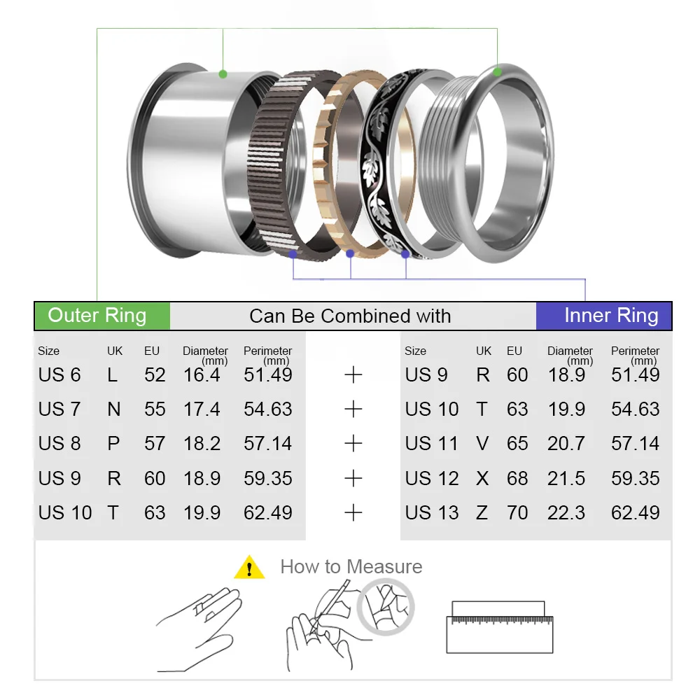 Cremo Black Ring in Rings Stainless Steel Rings Combination Interchangeable Splicing Band Fidget Meditation Anxiety Relief Ring