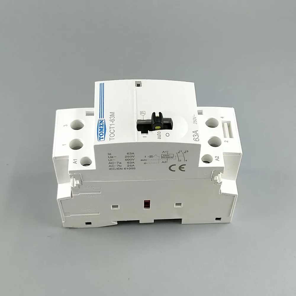 TOCT1 2P 63A 220V/230V 50/60HZ Din rail Household ac Modular contactor with Manual Control Switch 2NO or 1NO 1NC or 2NC