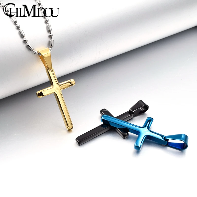 CHIMDOU New Cross Necklaces & Pendants For Men Stainless Steel Gold Color Male Pendant Necklaces Prayer Jewelry Friend Gift