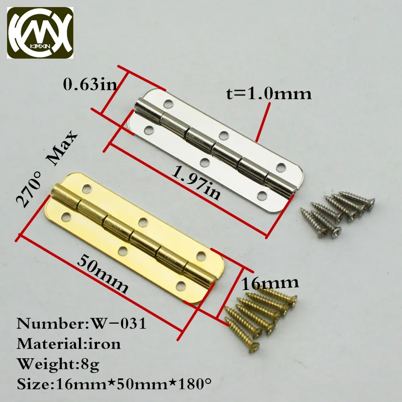 16*50mm 16pcs in stock furniture connectors 6 hole small wooden gift box hinge Fast shipping small box hardware kimxin w-031