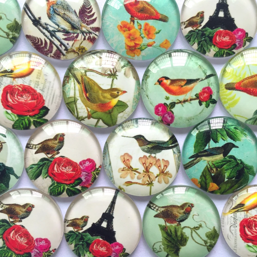 

ZEROUP 12mm 20mm Round Glass Cabochon Mixed Pattern Pictures Fit Cameo Base Setting for Flat Back Jewelry TP-184