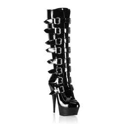 Personal knight boot strap black medium boot pole Dance shoes, tacchi ultra alti 15CM star Dance Shoes