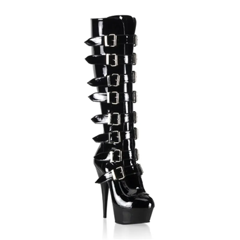 Personal knight boot strap black medium boot pole dancing shoes, ultra high heels 15CM star Dance Shoes