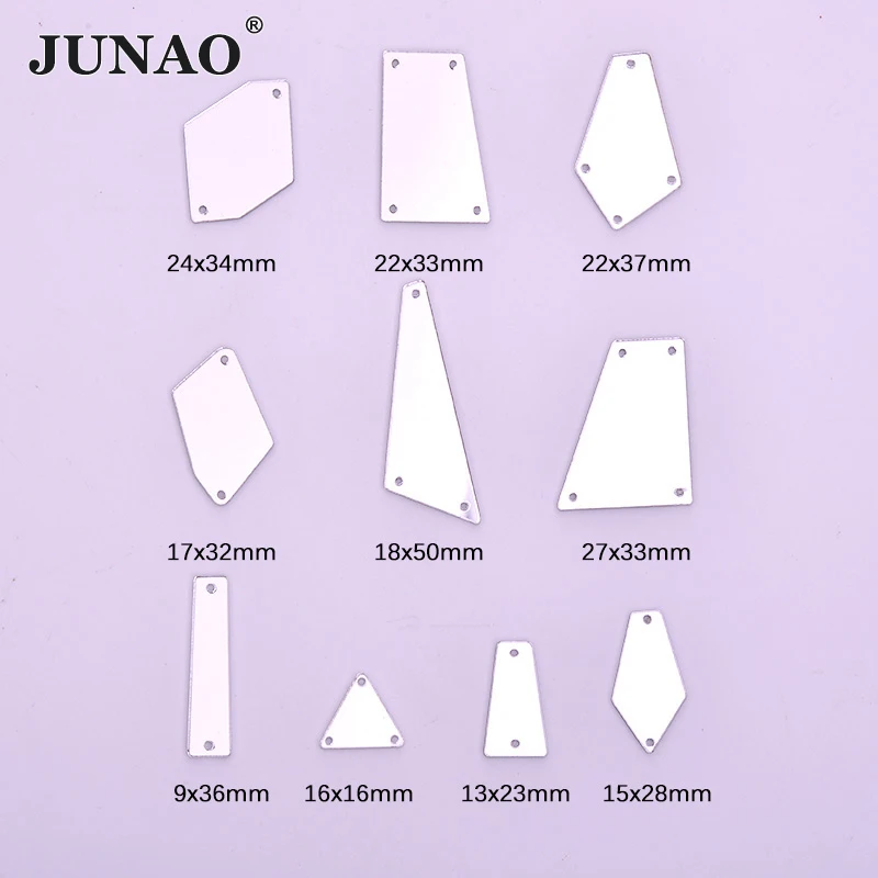 JUNAO 50pc Mix Size specchio da cucito Strass argento trasparente pietre di cristallo Applique retro piatto gemme acriliche cucire su Strass per il