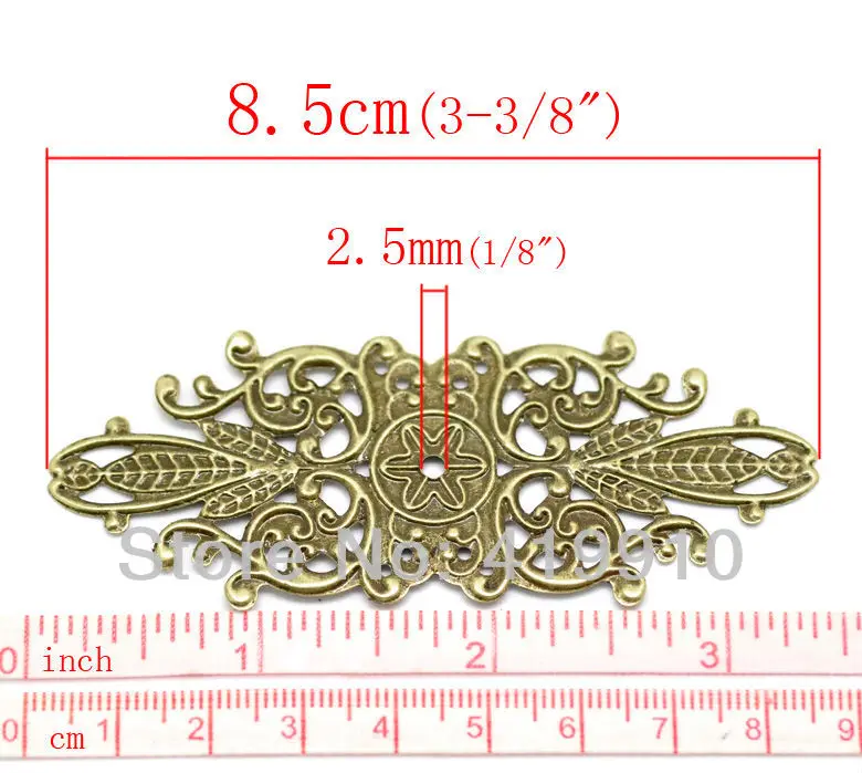 Free shipping-30PCs Antique Bronze Filigree Flower Wraps Connectors Gift Decoration DIY Embellishments Findings 8.5x3.4cm J0595