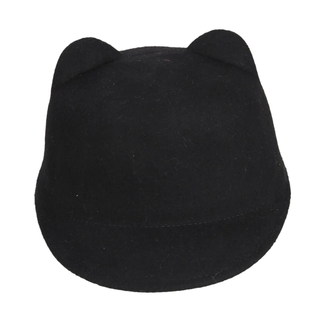 LUCKYLIANJI High Quality 100% Wool Felt Kid Children Demon Devil Hat Cat Ears Derby Bowler Cap (One Size:54cm)