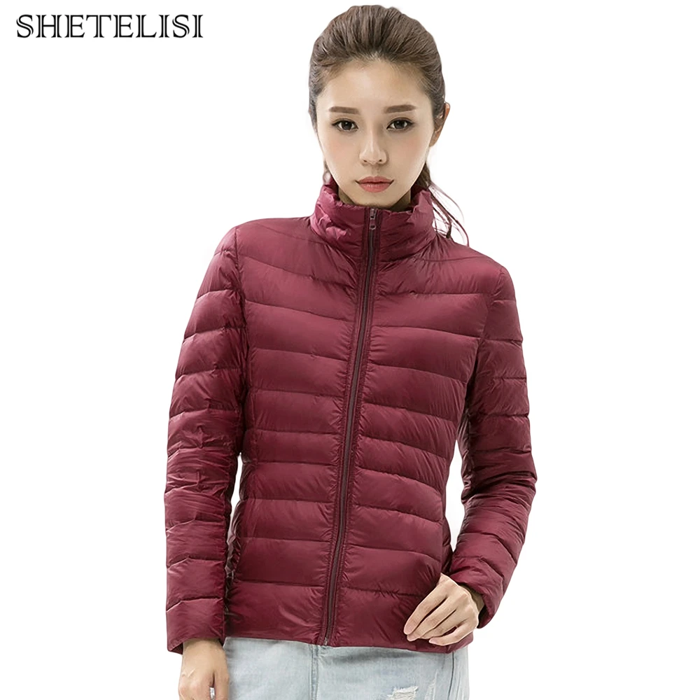 Jaket Musim Dingin Wanita Warna Solid Mode Saku 90% Jaket Bebek Ultra Ringan Sha029