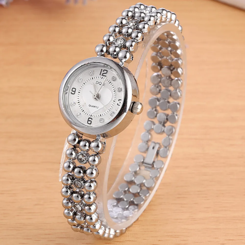 Relojes de lujo para mujer, pulsera con cuentas de cristal y corazón, pequeños relojes de cuarzo dorados rosados, novedad de 2023