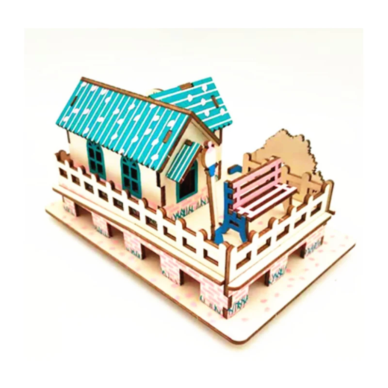 Fai da te modello di costruzione giocattolo 3d Puzzle in legno casa Villa Kit su Waterside Puzzle assemblare giocattolo regalo per bambini adulto p15