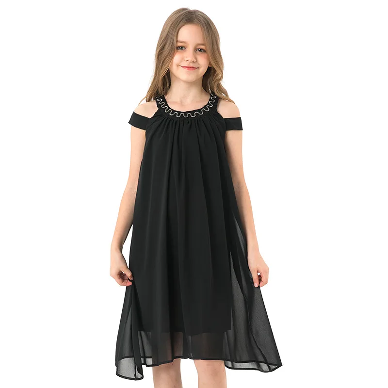 Toddler Girl Dresses Summer Black Chiffon Slip Dress Children Beach Wear Casual Girls Party Dress Kids Clothes 8 10 12 14 Years