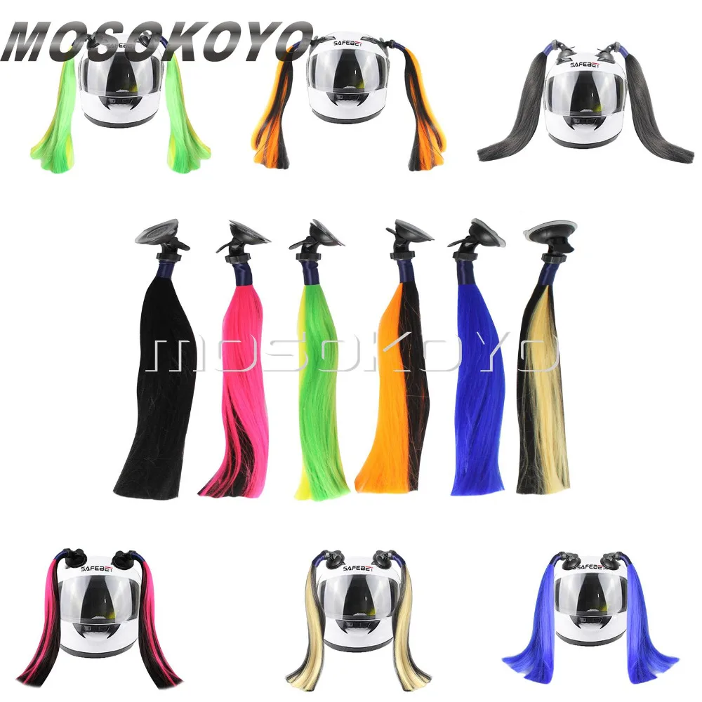 Motorcycle Bike Helmet Twin Tail Suction Cup Double Ponytail Pigtail Colorful Skateboarding ATV Pig Tail