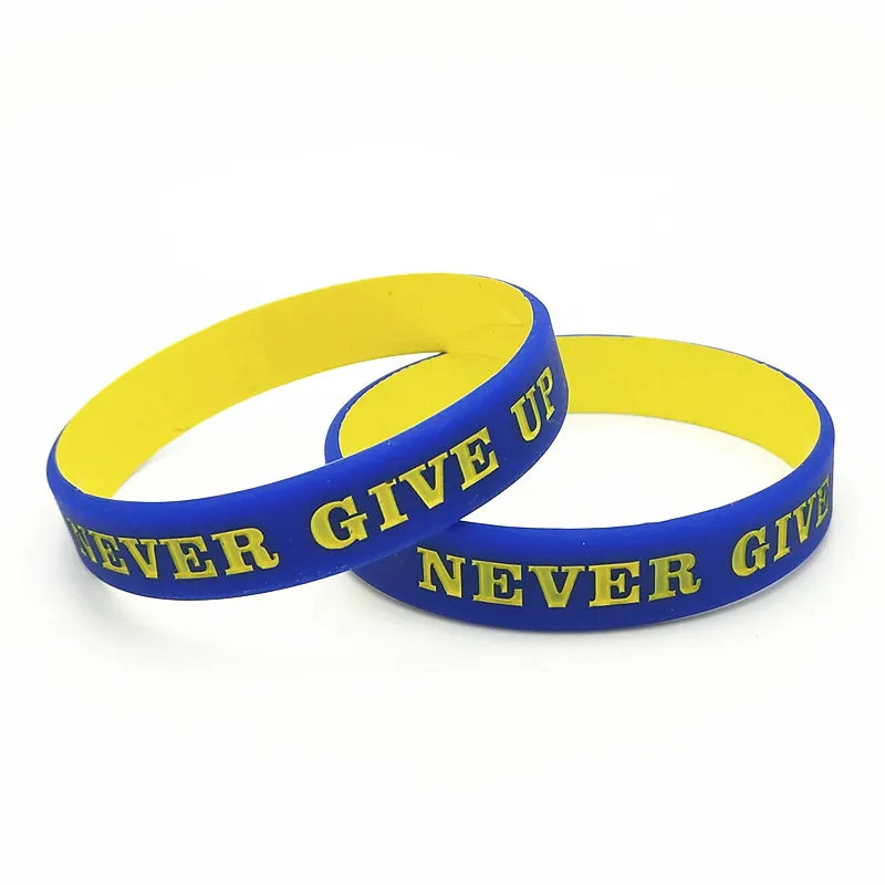 1PC Never Give Up Silicone Bracelets&Bangles Blue Yellow Sporty Never Give Up Stay Focus Rubber Wristbands Men Women Gifts SH298