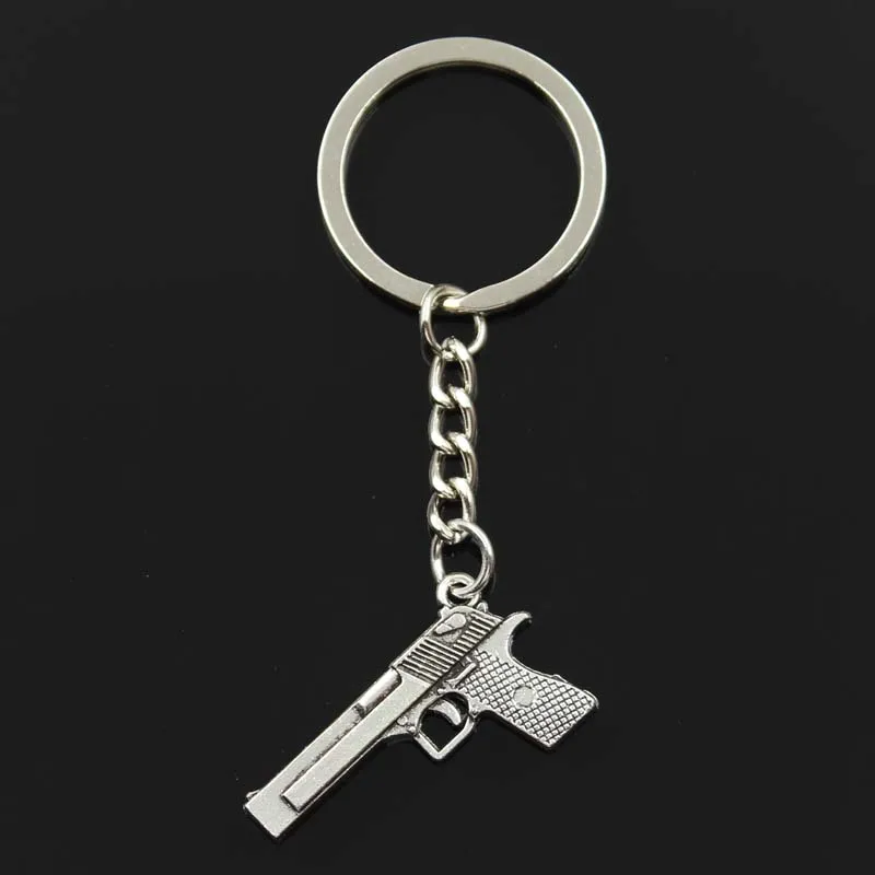 Fashion Gun Browning Pistol 45x20mm Pendant 30mm Key Ring Chain Bronze Silver Color Men Car Gift Souvenirs Keychain Dropshipping