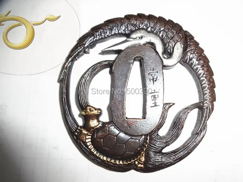 A Suit Of Copper Tsuba Guard for Japanese Samurai Sword Katana W/ Tortoise And Crane @2028