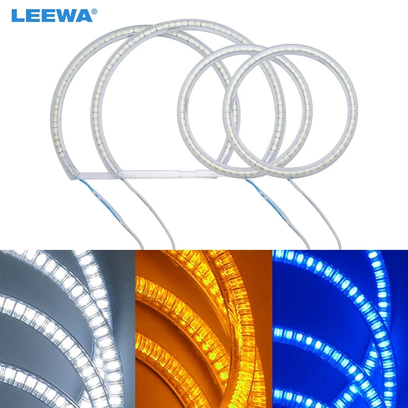 LEEWA White/Blue/Yellow 4pcs/set Car LED Halo Rings Angel Eyes DRL Head Lamp For Mitsubishi Lancer X 2x106MM 2x146MM #CA985