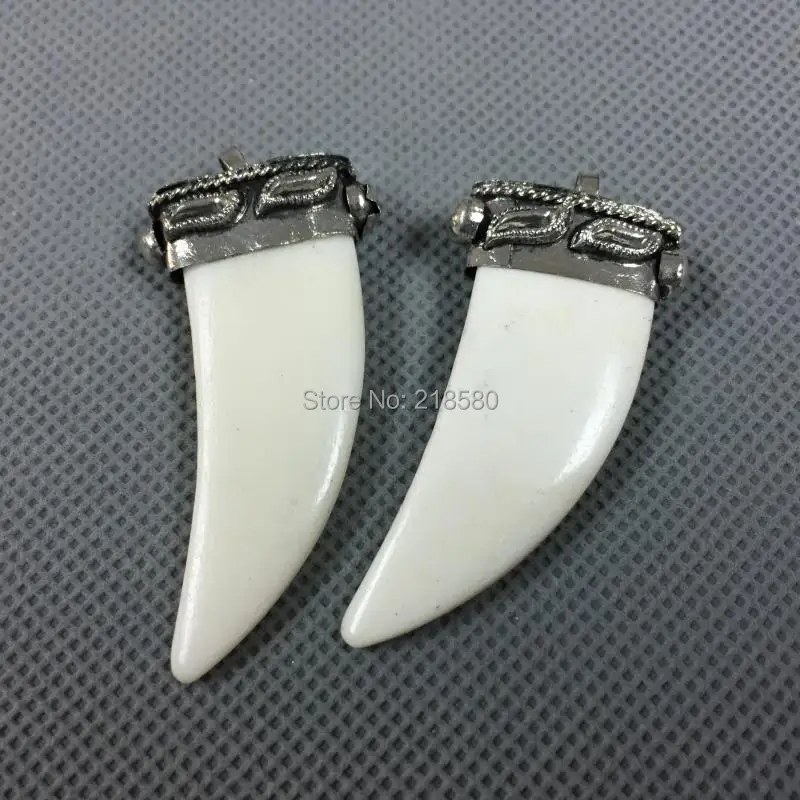 10pcs Boho Tibetan Horn Necklace Pendant BoneTusk Antique Silver Plated Jewelry Making 43mmx17mm