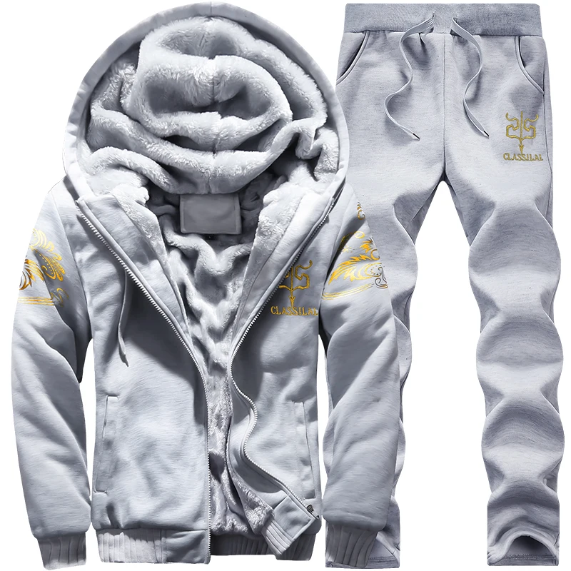 BOLUBAO Winter Thick Men Sports Suit Tracksuit Hooded Sportswear Zipper Cardigan Hooded+Elastic Pants Casual Men Set