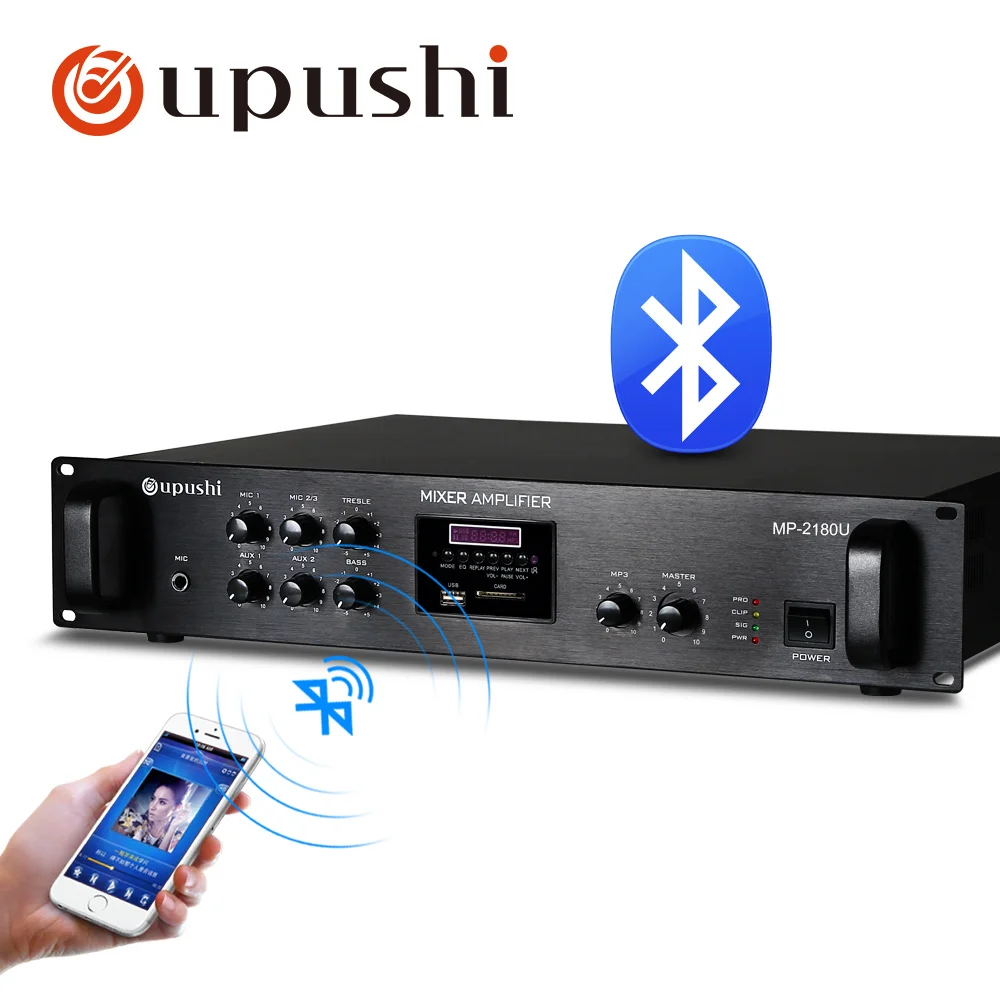 Oupushi-AMPLIFICADOR DE audio Pa con bluetooth para el hogar, sistema de sonido envolvente, compatible con control remoto, tarjeta SD USb, FM