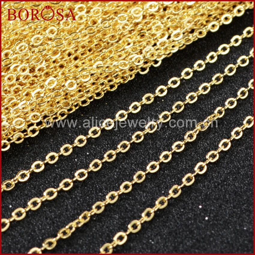 

BOROSA 18'' Gold Color Chains For Connector Jewelry Gold Color Chain Necklace Golden Flat Cable Chain Losbter Clasp PJ004