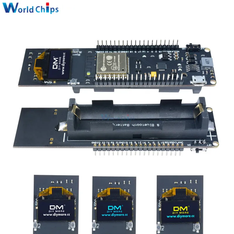 ESP8266 ESP-32 CP2102 WiFi Bluetooth Development Board Module With 18650 Battery Holder 0.96 Inch OLED Display White/Blue/Yellow