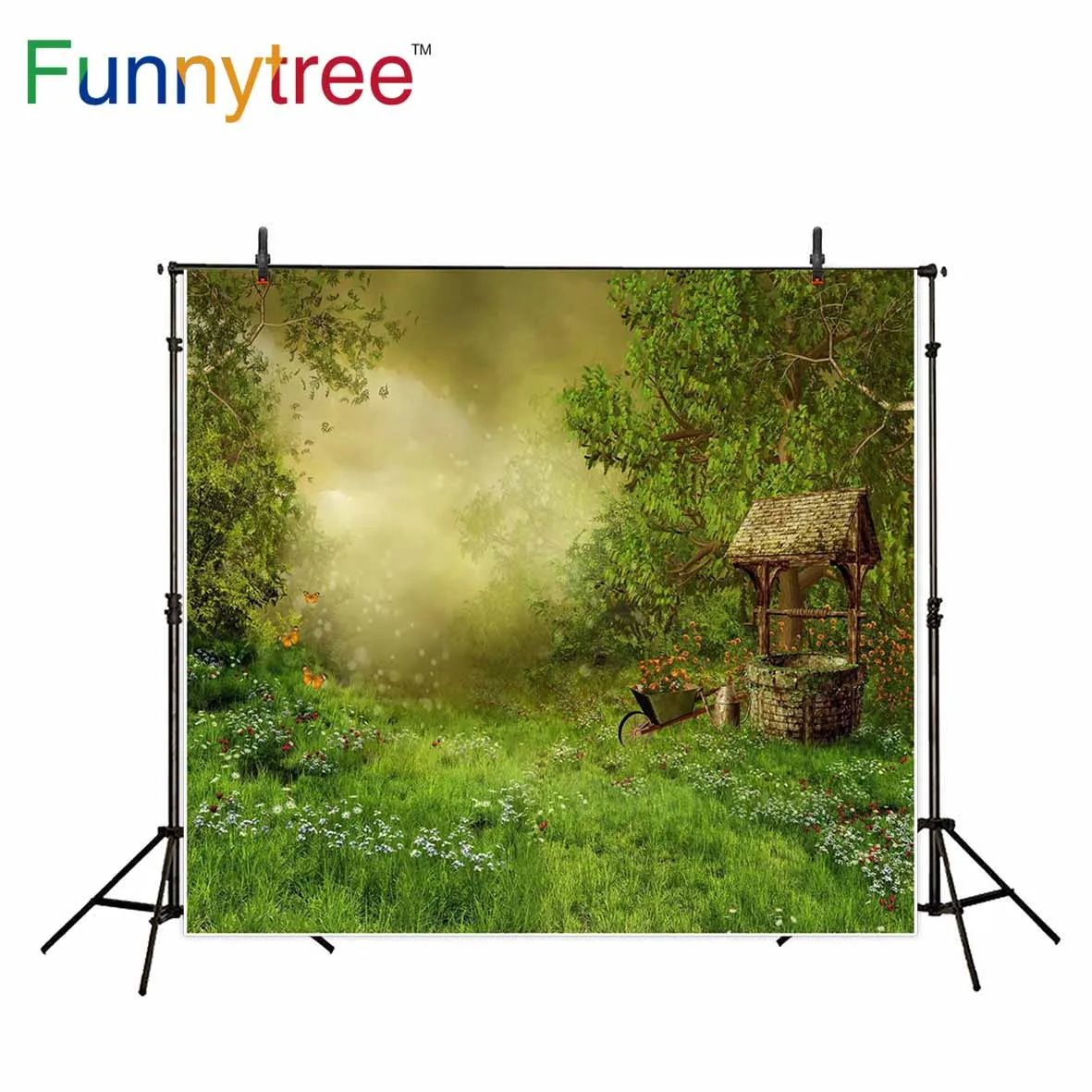 Funnytree backgrounds for photography studio grass tree flower spring butterfly well vintage bokeh photo booth backdrop