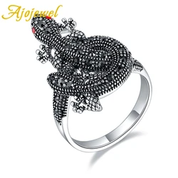 Ajojewel Brand Vintage Lizard Ring With Red Eyes Cool Black Rhinestone Animal Jewelry Rings Size 7-9