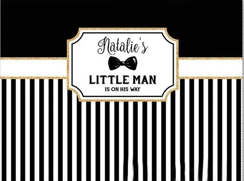 

Custom Little Man Mustache Bowtie Black Gold Striped Baby Shower backgrounds Computer print party photo backdrop