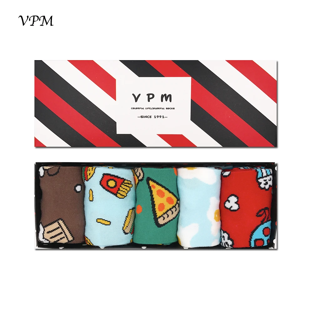 VPM 21 Style Colorful Combed Cotton Brand Men Crew Socks Dress Business Harajuku Sock Best Gift 5 pairs / lot