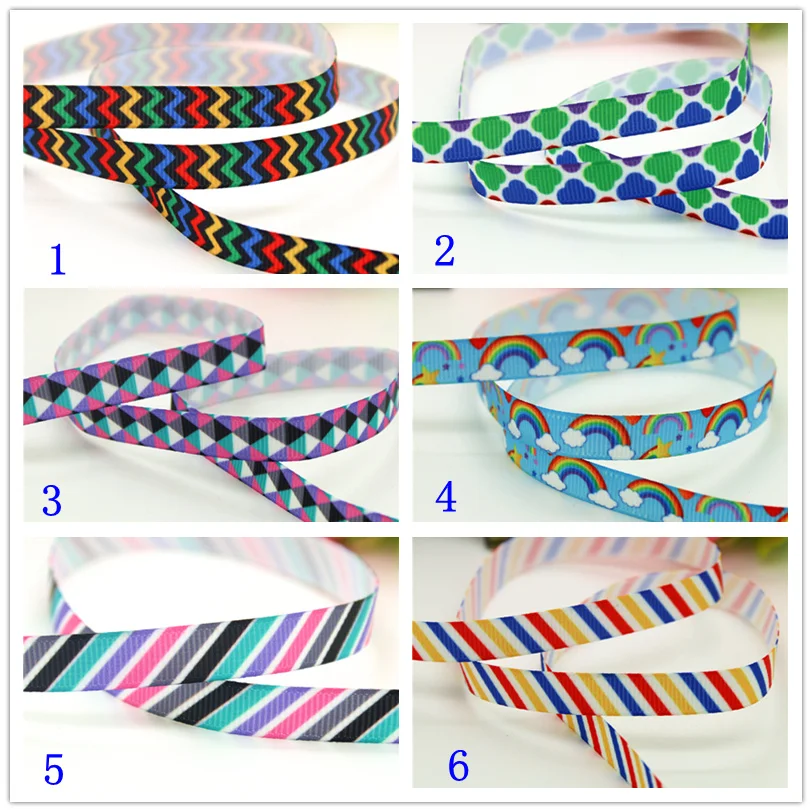 DUWES 3/8''  Chevron rainbow stripe quatrefoil printed grosgrain ribbon hairbow headwear party decoration 9mm D606