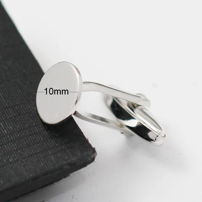 Beadsnice 925 Solid Silver Cufflink Blanks with 10mm Flat Round Pad for Resin and Cabochon Handmade Cufflink Base Mens Cufflink