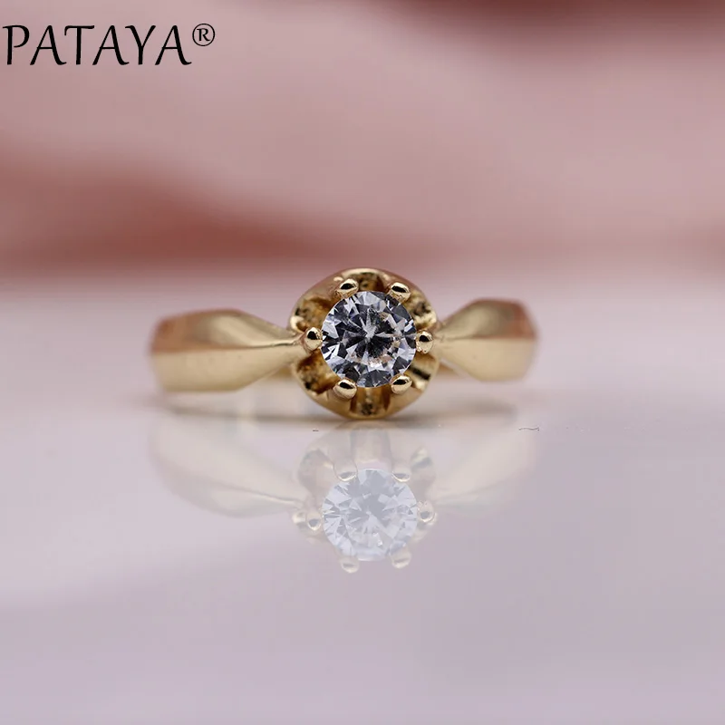 PATAYA New Fashion 585 Rose Gold Color Round Natural Zirconia Rings Women Girls Party Simple Noble Jewelry Cute Small Fine Ring