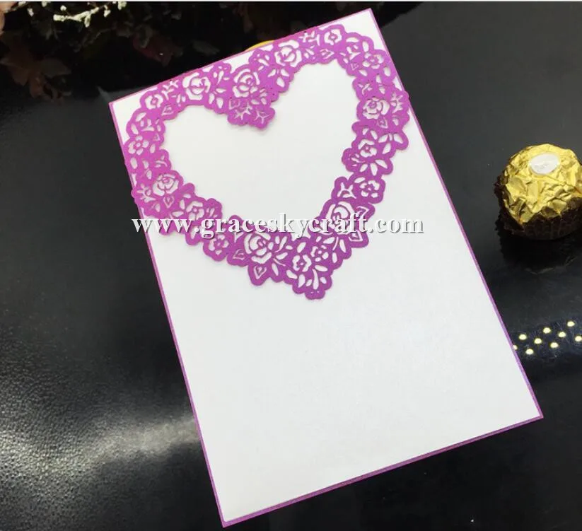 

50pcs free shipping Laser cut Love Heart design paper wedding invitations cards with inner sheet for party supplies decoration