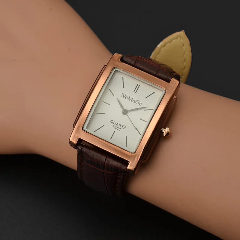 WoMaGe Simple Fashion Rectangle Women\'s Watches Rose Gold Watch Women Watches Luxury Leather Strap Ladies Watch reloj mujer