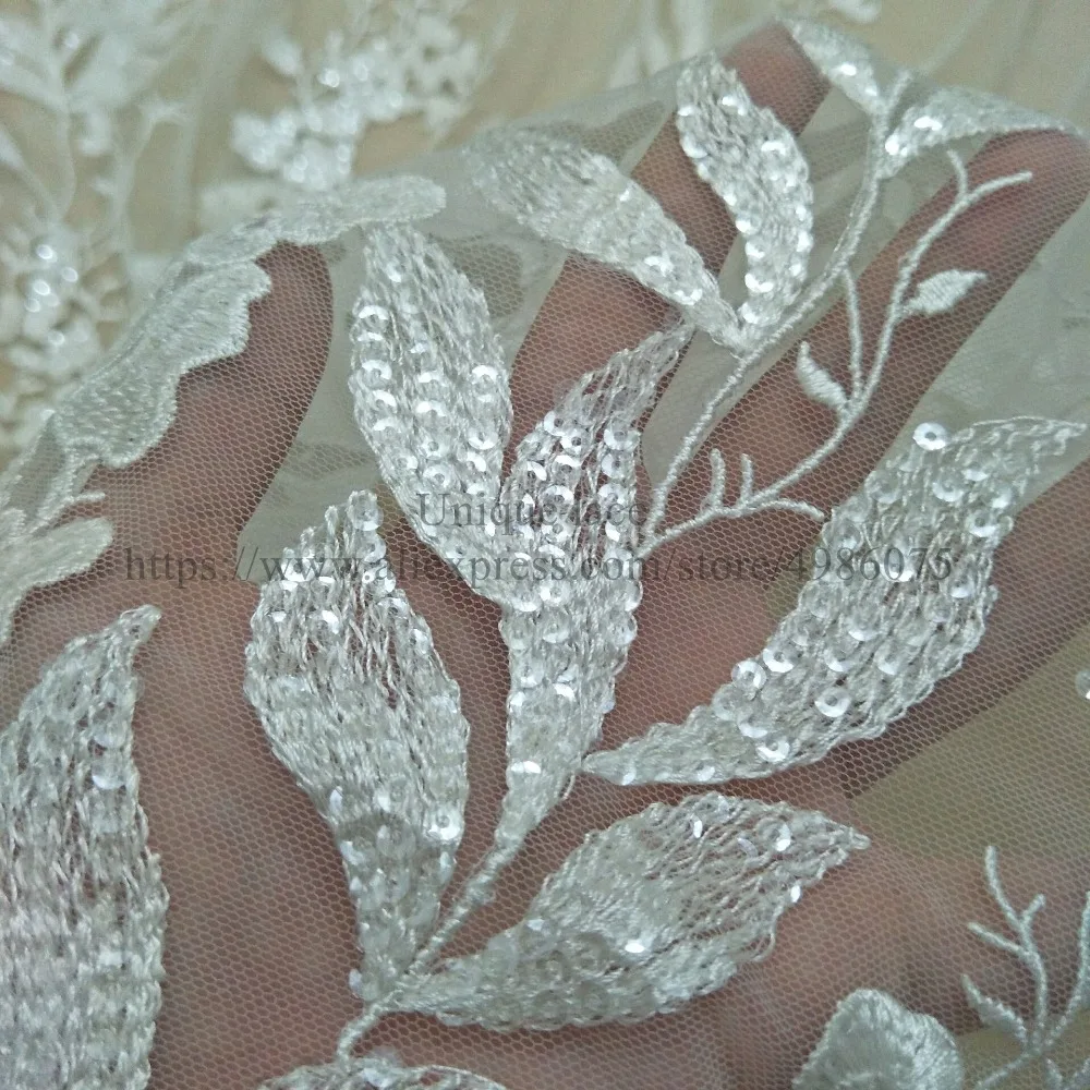 2019 NEW arrival bridal lace fabric 130cm width dress fabric elegant tule organza lace sequin fabric selling by yard