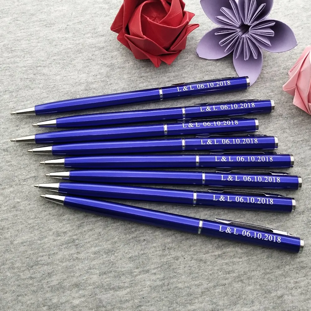 Wholesale 200sets wedding gifts for guests wedding favors for guests souvenirs customized colorful metal pen with your logo text