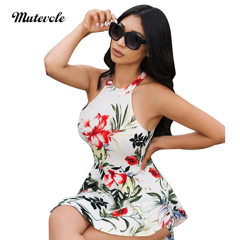 Mutevole Estate Stampa Floreale Tute Del Pagliaccetto Donne Casual Senza Maniche Breve Tuta Tuta Boho Bodycon Sexy Beach Salopette Corte