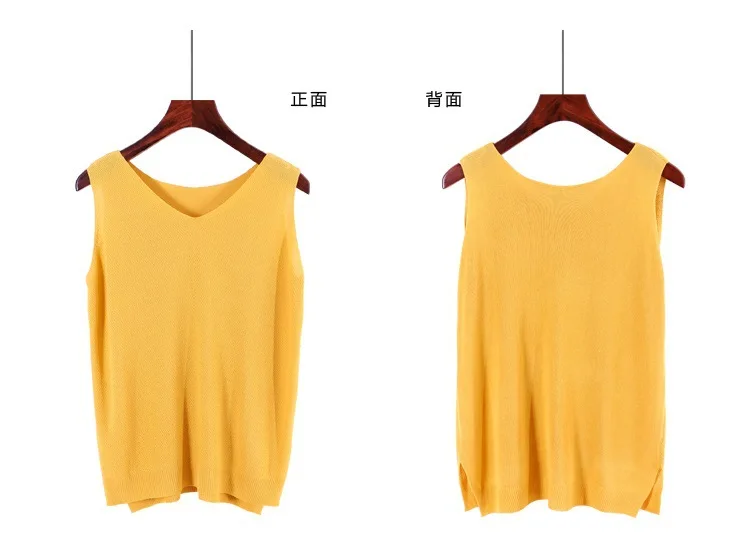 Split Side Ice Silk Summer Spring Harajuku Knit Tank Top Cami Korean Camisole Elastic Vest V Neck Solid Color New Bottoming Tops