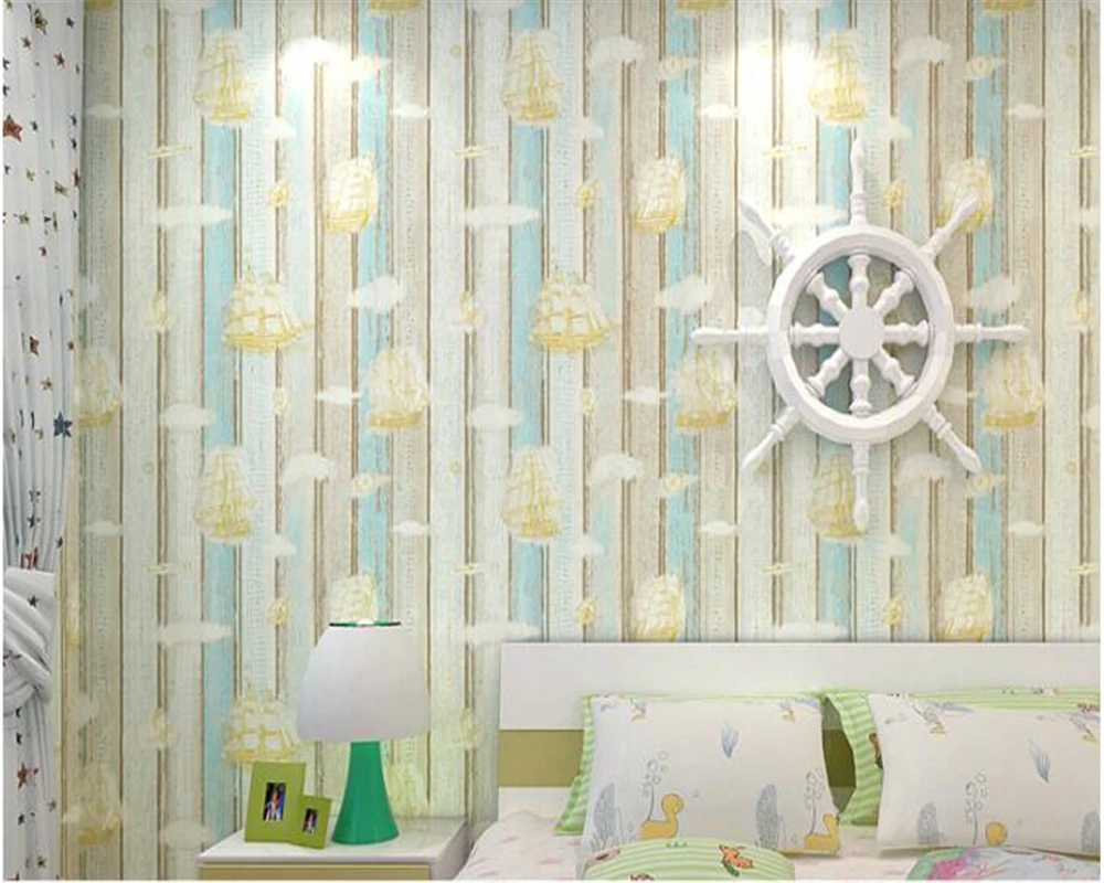 

beibehang Children's room non-woven fashion personality wall paper modern simple sailing vertical stripes bedroom 3d wallpaper