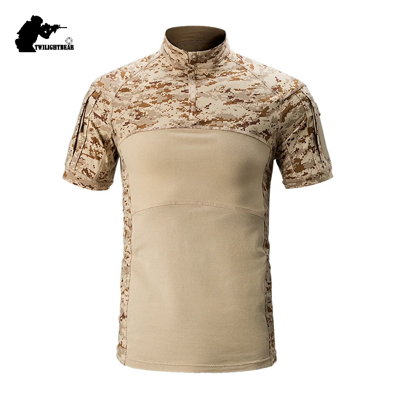 Summer Camo Men's Tactical T Shirts Short Sleeve Airsoft Breathable Combat Shirt Men Training Clothing AF312