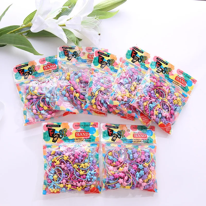 50PCS/Lot Cartoon Lovely Stars Children Elastic Hair Band Rubber Bands Ponytail Holder Elastic Headwear Girls Hair Accessories