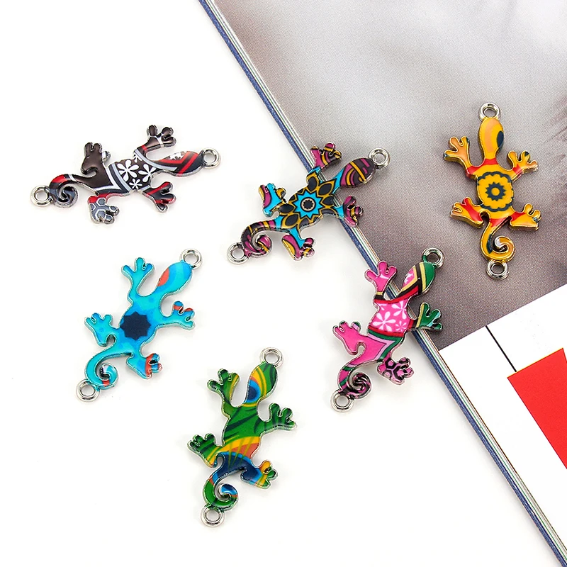 10pcs Colorful Random Lizard Enamel Alloy Connectors Bracelets Charms For Necklace Accessories DIY Fashion Jewelry Finding