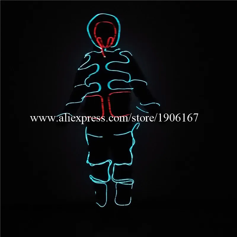 Cold Led Growing Flashing Clothing EL Wire Dance Costume Robot Suit With Mask Stage Performance Show Party Dance Wear