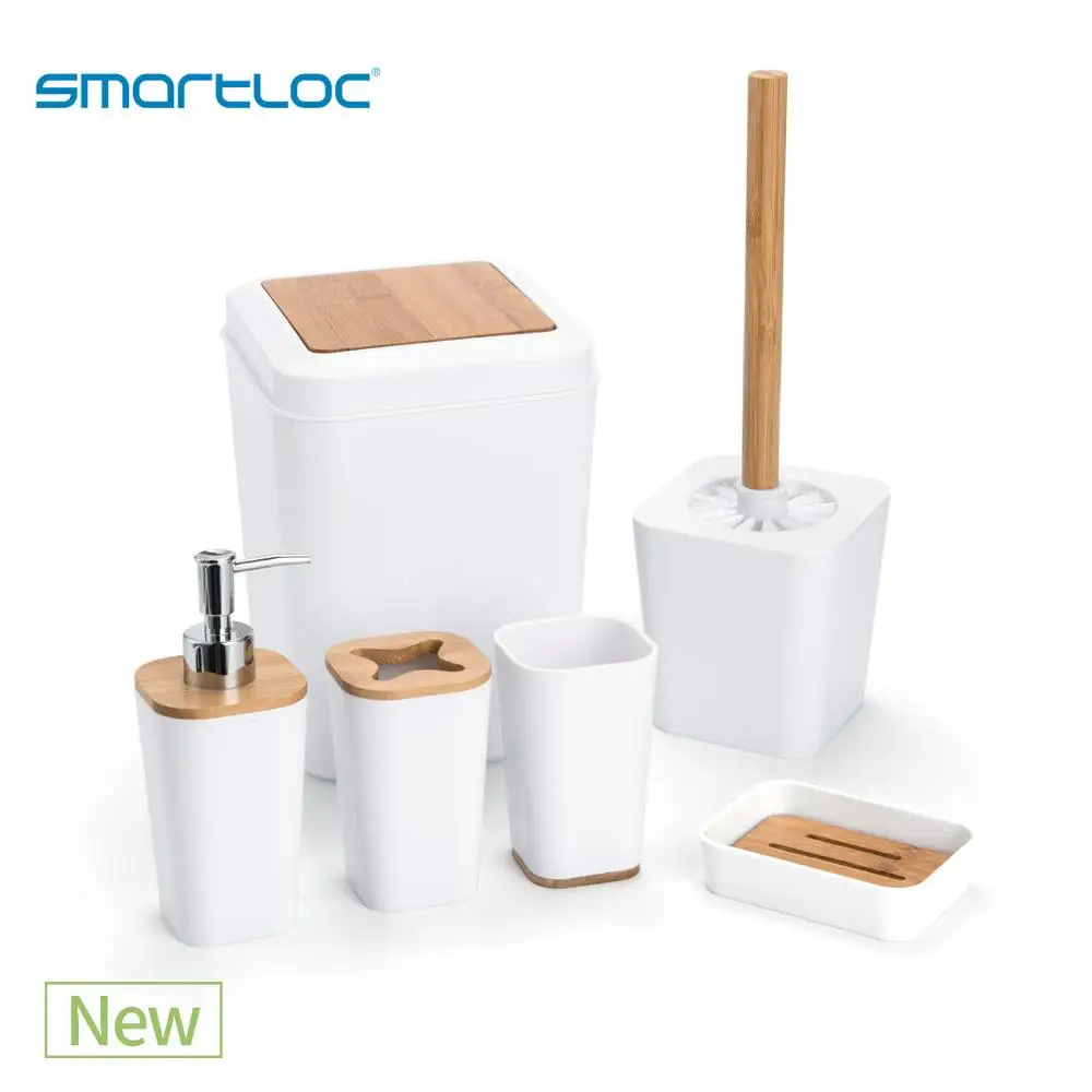 Set of 6 smartloc Plastic Bathroom Accessories Set Toothbrush Holder Toothpaste Dispenser Case Soap Box Toilet Shower Storage