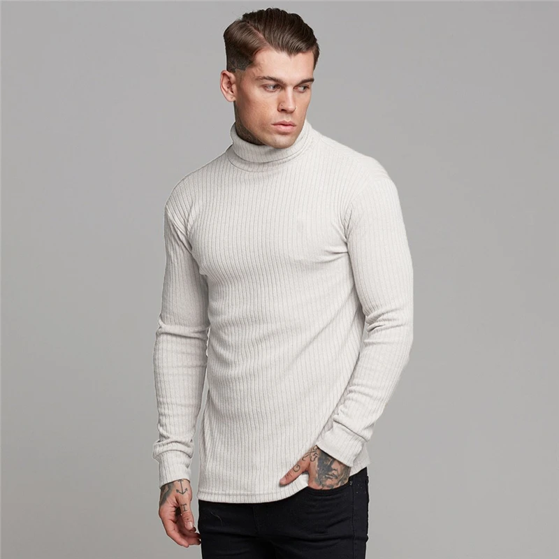 2023 Autumn New Men's Turtleneck Sweaters Male Solid Slim Fit Knitted Pullovers Fashion Casual Sweaters Knitwear Pull Homme