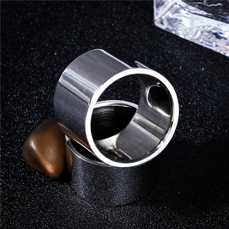 Mirror Light Polish 18MM Wider Titanium Ring for Men Silver color Punk Rock