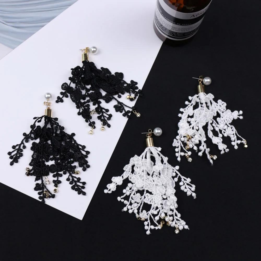 6pcs 66/68mm 2Size Mix Flower Tassels Floral Pendant Crochet Fabric Charm Drop Earring Tassel for Jewelry DIY Graft Making